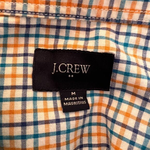 J Crew Factory Shirt Men Large Blue Orange Plaid Button Down Slim Casual Preppy - Picture 6 of 8